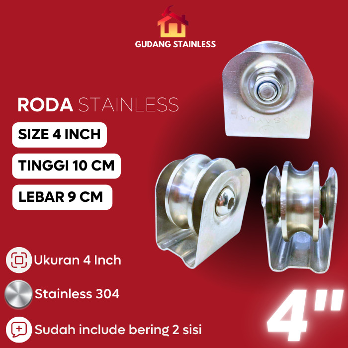 Roda Pintu Pagar Stainless 4 Inch SUS 304