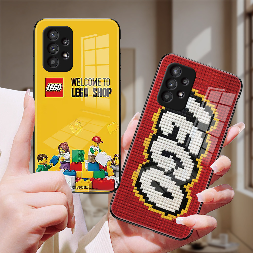 LEGO Kaca tempered glass case hard glossy untuk Samsung A73 A72 A71 A70 A55 A54 A53 A52 S A51 A50 A3