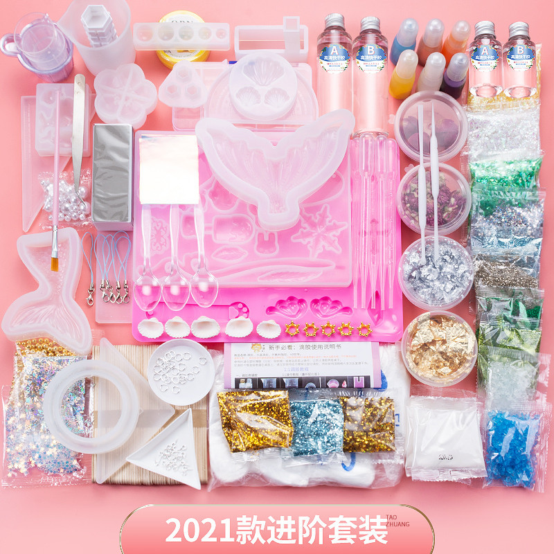 206 Buah Kit Pemula Resin Epoksi Kristal DIY untuk Pemula Termasuk Cetakan, Resin Epoksi, Kilau, Pig