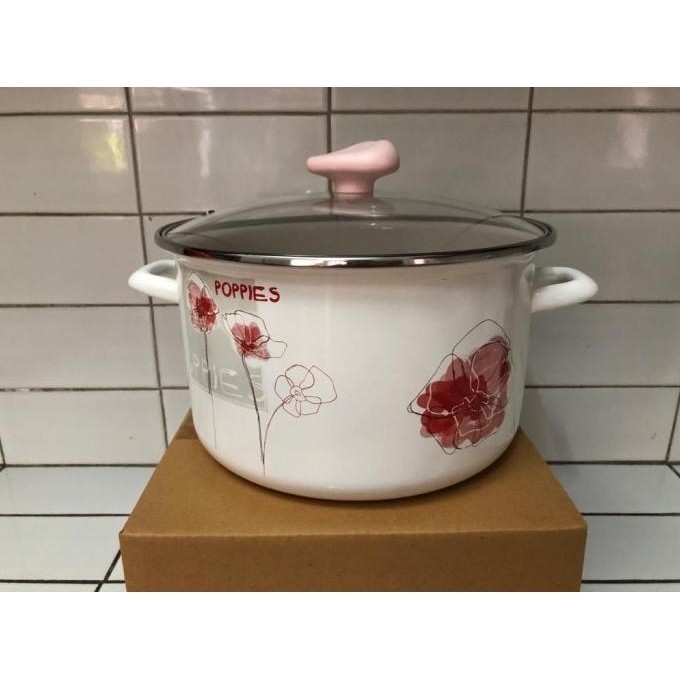 NEW PANCI ENAMEL CANTIIK KUALITAS EKSPOR KEDAWUNG FT 20 CM POPPIES & TUTUP