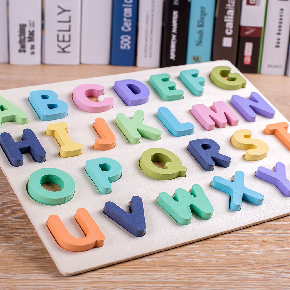 WD Puzzle ABC dan Number Timbul Jumbo Murah Chunky Puzzle Anak Kayu 3D Puzzle Huruf dan Angka Jigsaw