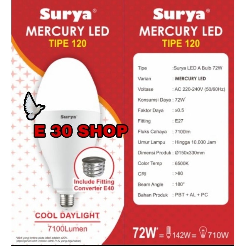 Lampu Jalan Surya Mercury Mercury LED Type 120 = 72 Watt Lampu Mercury jumbo Hemat Daya