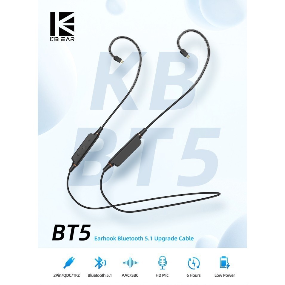 Kbear Bt5 Earhook Bluetooth 5.1 Upgrade Cable Hd Mic Qdc 2 Pin Mmcx