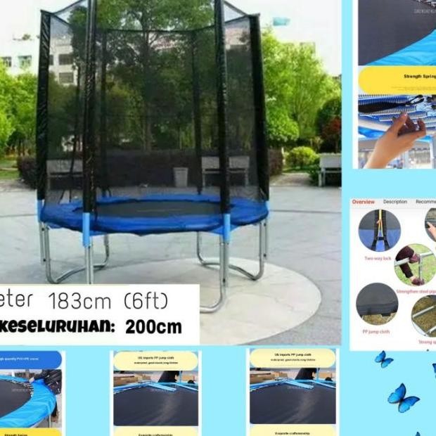 Trampoline 6Feet (1.8M) 8Feet (2.4M) Trampolin With Safety Net Sport Kids T200Cm Mainan Anak Dan Dew