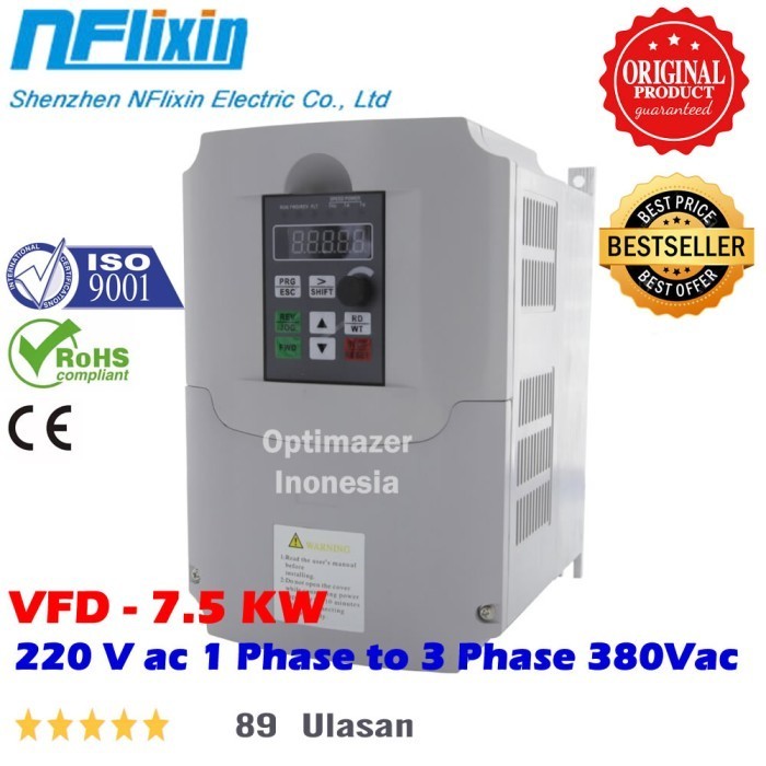 VFD INVERTER 7.5KW 10HP INPUT 220V 1 PHASE OUTPUT 380V 3 PHASE ORI