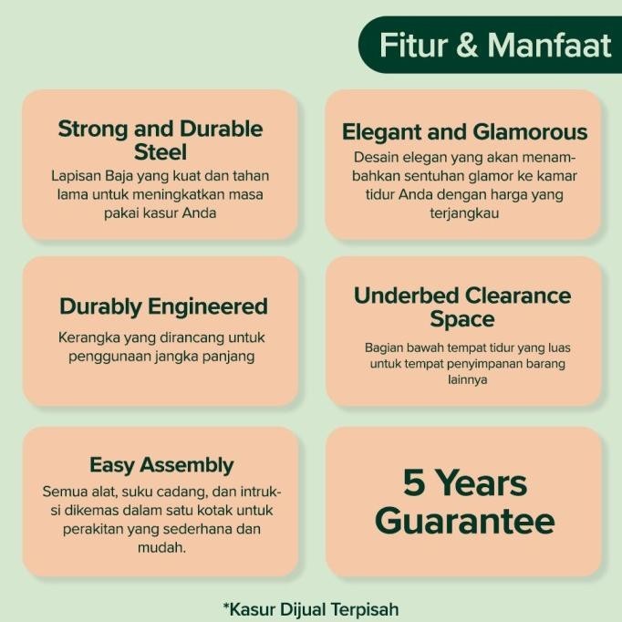 Tempat Tidur Dipan Sandaran Zinus Geraldine Besi DIY Bed In a Box