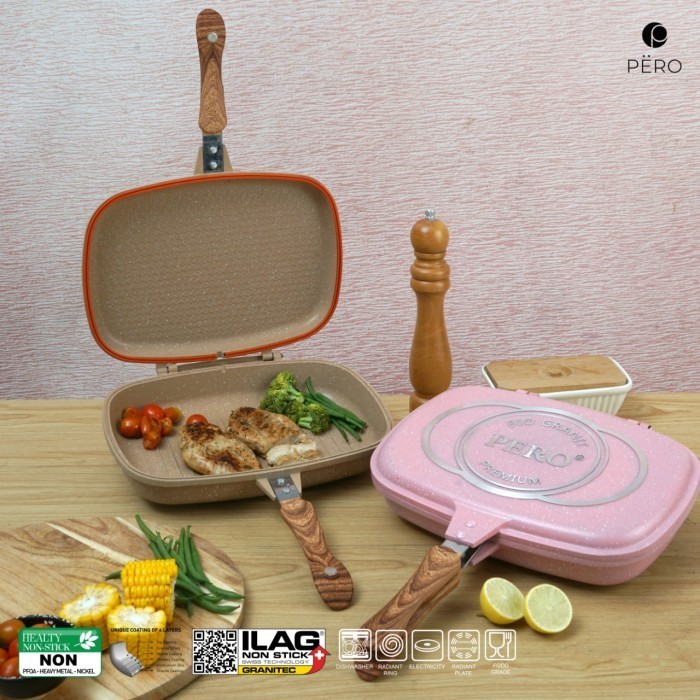 Pero Biogranite Double Grill 32Cm / Wajan Grill Panggang Anti Lengket
