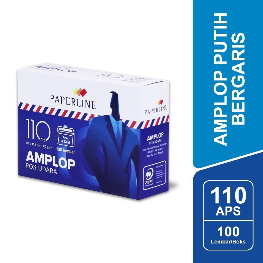 

[Warung ATK] Paperline Amplop Putih Airmail 110 APS Bergaris Merah Biru - PPL EV 110 APS