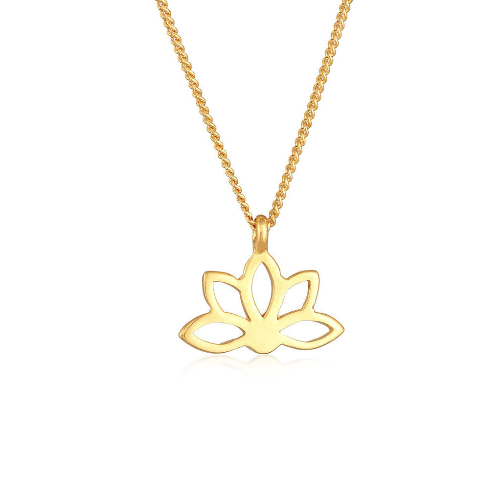 Elli Jewelry Kalung Perhiasan Perak 925 Wanita Lotus Flower Pendant Spiritual Gold Plated