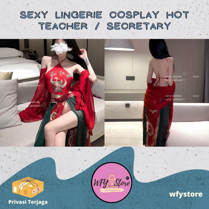 TERUJI Sexy Lingerie Red Ghost China Wanita Set Baju + Rok + Selendang