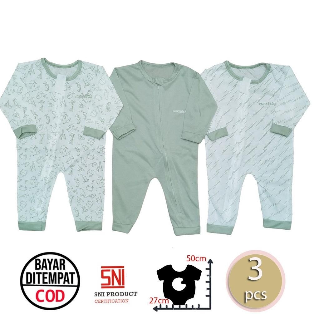 et-12 ummababyshop 3 pcs Sleepsuit Bayi Baru Lahir Buka Kaki Romper Bayi Jumper Bayi Panjang Baju Ba