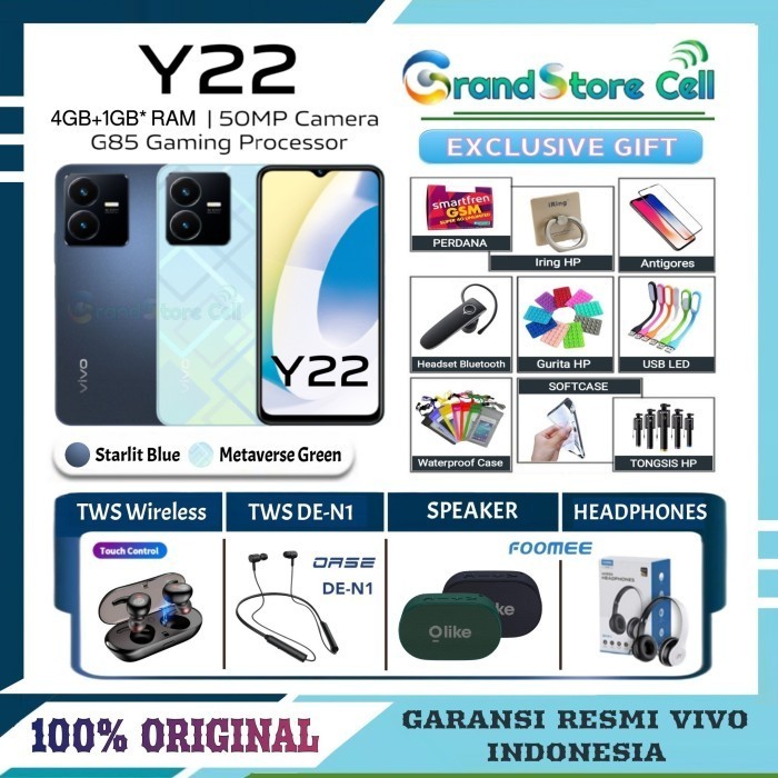 VIVO Y22 RAM 4/64 Y 22 RAM 6/128 Y22s Y22 S RAM 8/128 GARANSI RESMI