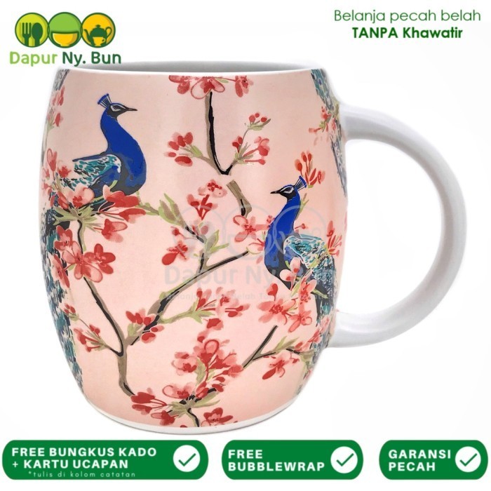 Mug Jug Motif Burung Merak 550Ml / Gelas Gentong Imlek Cny Peacock