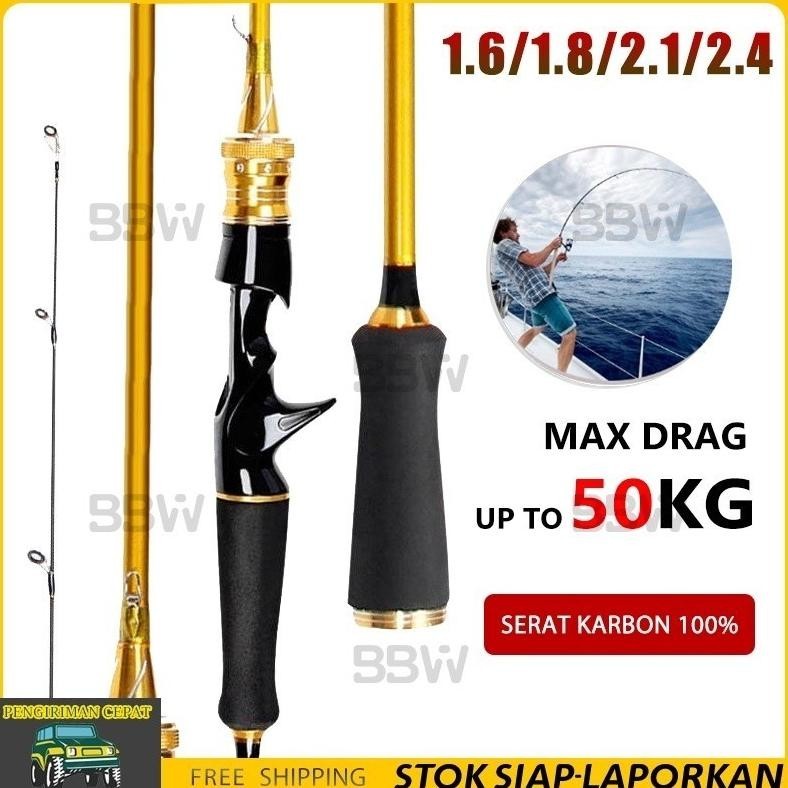 Viral Cod 1.6M 1.8M 2.1M 2.4 M Joran Pancing Carbon Asli Kuat 50Kg,Pancing Lengkap Pancing Bc 1 Set 