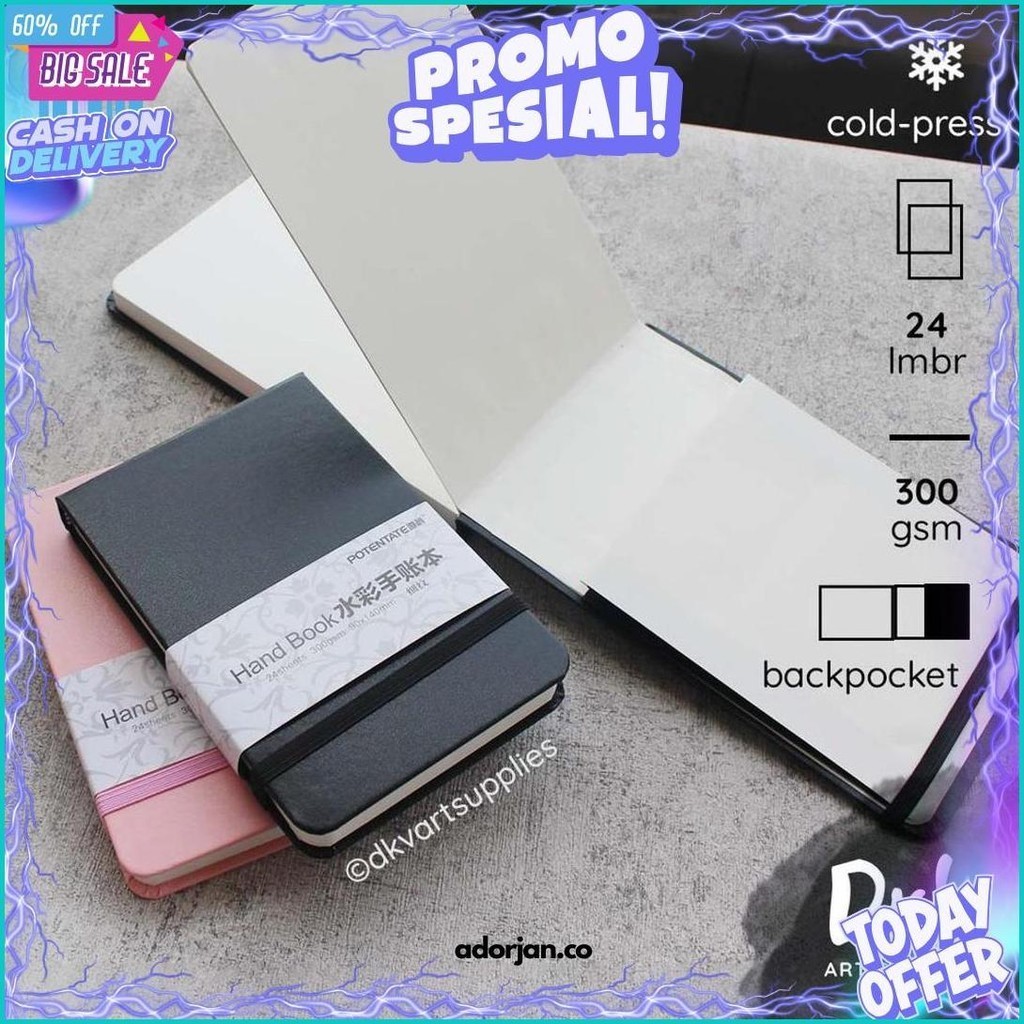 

(Dyi) Watercolor Sketchbook Potentate Mini 9X14Cm 300Gsm Hardcover Jahit