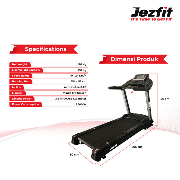 Jezfit Alat Fitness Treadmill Elektrik Komersial JF-77