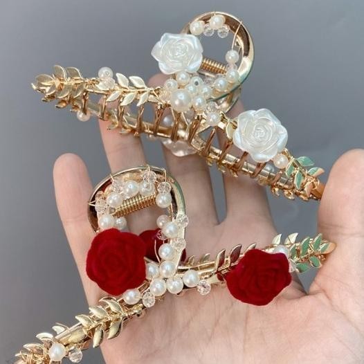 Caliloops Jepit Jedai Rambut Besi Bunga Daun Mutiara Wanita Korea Dije