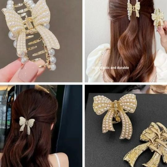 Jedai Besi Gold Mutiara Jepitan Korea Jepit Salon Wedding Pita Ribbon