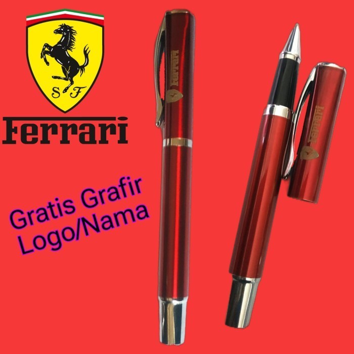 

Bulpoint Pen Ferari Roller Ball Clip Silver Besi + Grafir Nama/Logo + Box Exclusive