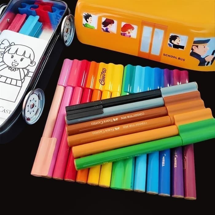 

Faber Castell School Bus Tin Connector Pen Spidol Warna Hadiah Anak