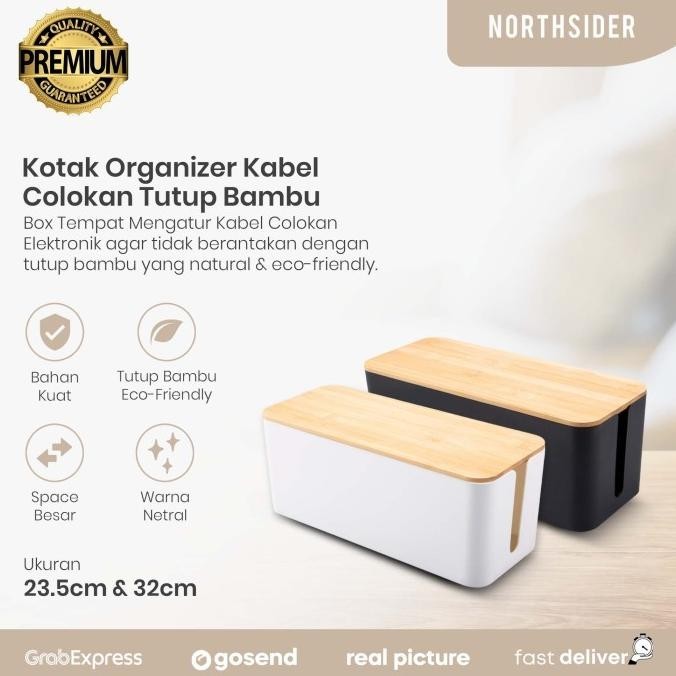 

Kotak organizer kabel charger cable management box Tutup Bambu