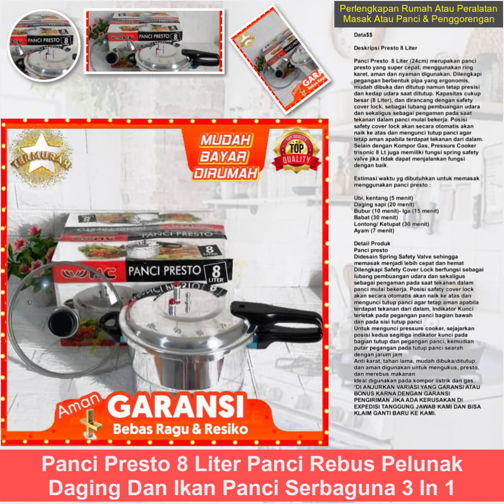 Panci presto 8 liter  panci rebus pelunak daging dan ikan panci serbaguna 3 in 1