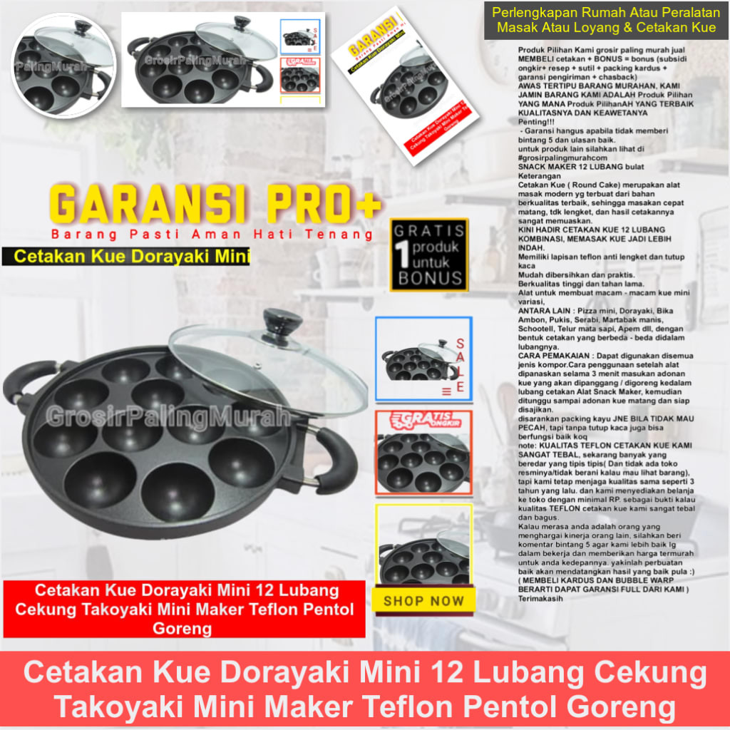 Cetakan Kue Dorayaki Mini 12 Lubang Cekung Takoyaki Mini Maker Teflon Pentol Goreng