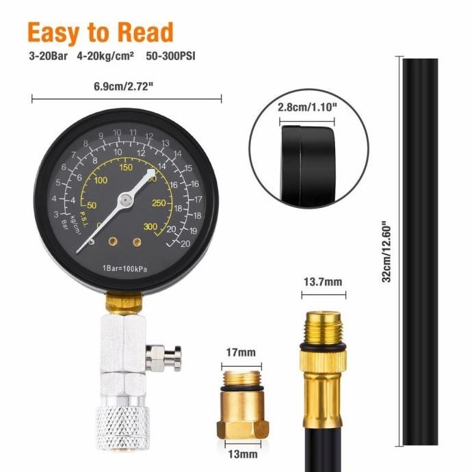 0-300Psi Engine Cylinder Compression Pressure Tester Gauge Gas Check