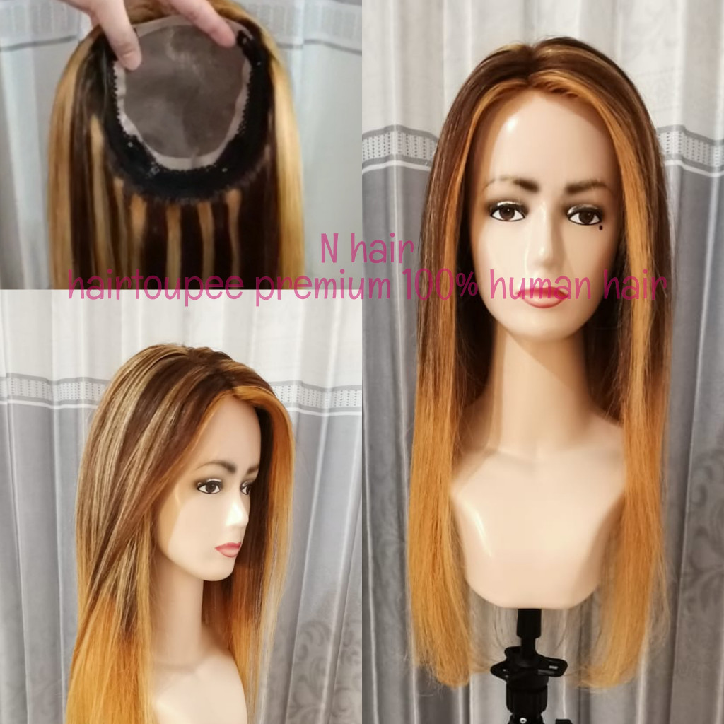 HAIRTOP Highlight Ombre RAMBUT ASLI Premium / 100% human hair / Hair Top / Hair Toupee Wanita / Penu