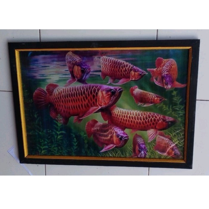NEW lukisan cetak ikan arwana super red Devils plus bingkai ukuran 6545