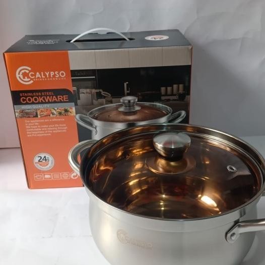 Panci Sup Calypso Stainless Steel Tebal Tutup Kaca 24Cm C568/Panci Sup