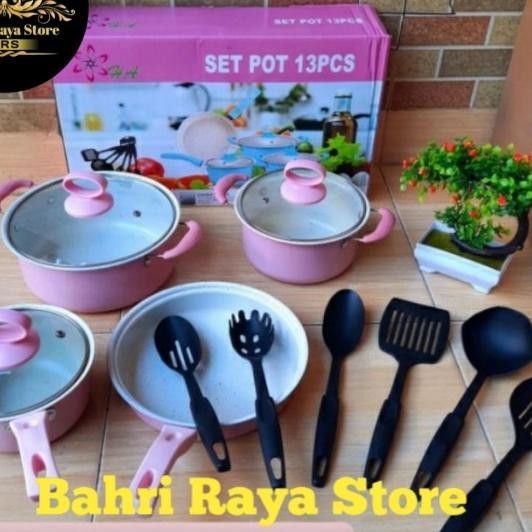Teflon Marble 13 Pcs Panci Set Cooare Set Tutup Kaca Spatula Teflon