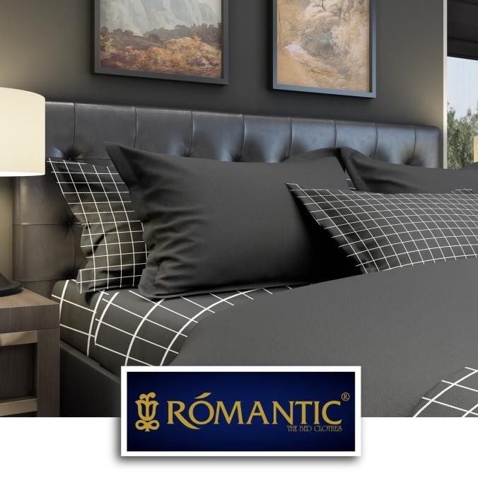 AESTHETIC KOREA Bedcover Sprei by ROMANTIC motif kotak hitam katun