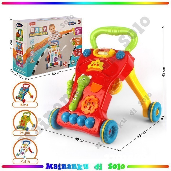 [Mainanku] Baby Walker Baby Push Walker + Microphone Suara Musik Lampu Baby Push Walker-BTO