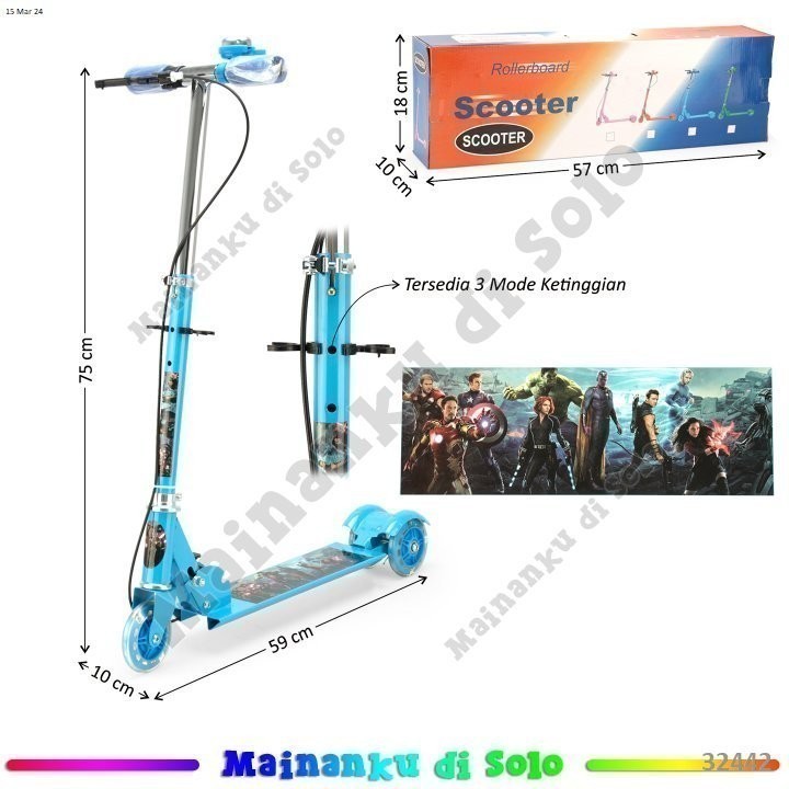 [Mainanku] [BEST SELLER} Scooter Anak Otoped - Skuter Roda 3 Rem Tangan - Avengers, , Cars, Frozen, 
