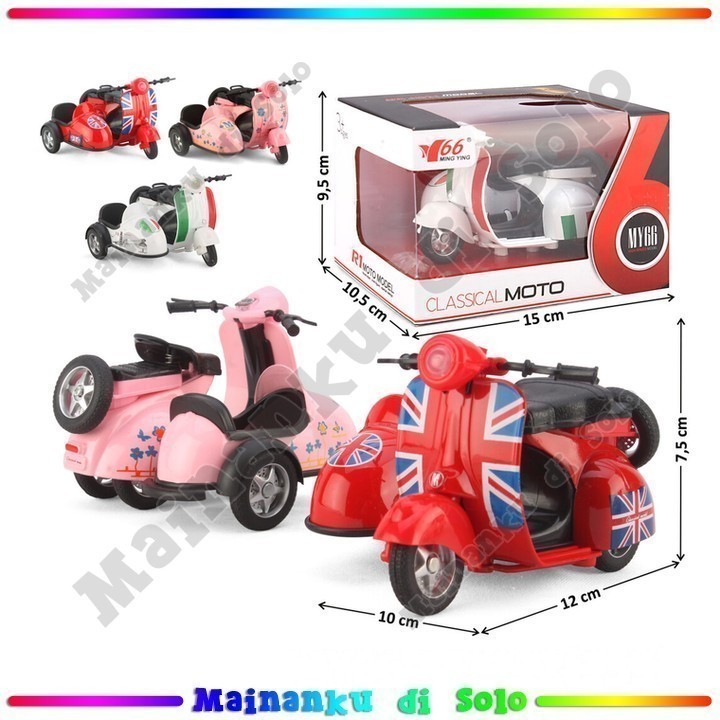 [Mainanku] Diecast Motor Vespa Sespan 1:14 Classical Moto-PBO Mainan Miniatur