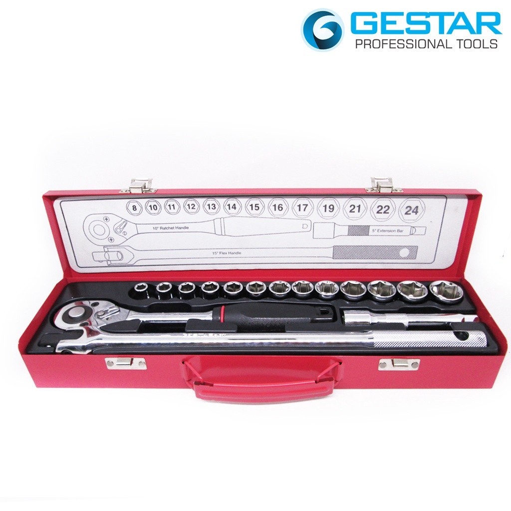 Originial Gestar/Crossman-Set Kunci Shock 1/2" Drive Socket Set 16Pc (Metric 6Pt) Asli