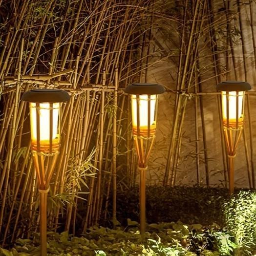 Lampu Bambu Hias Taman Led Tenaga /Lampu Taman Obor Tancap Solar