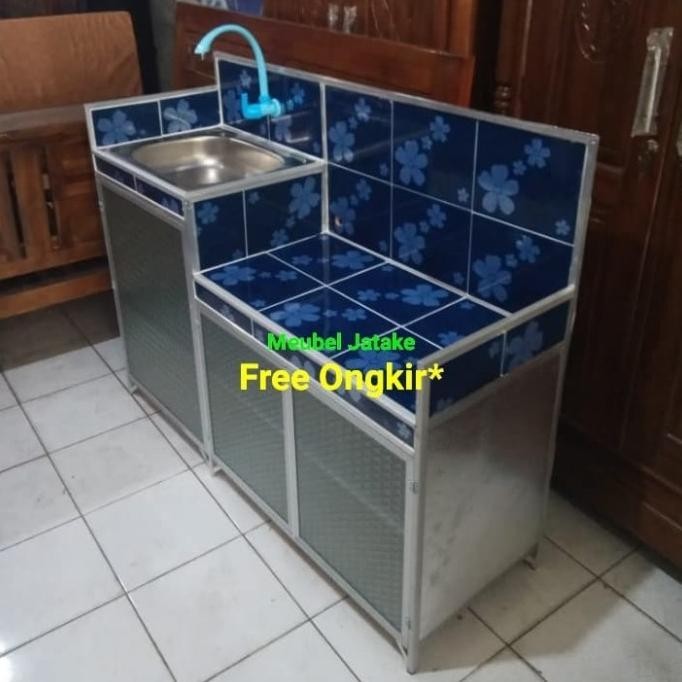 Wastafel Pk Meja Kompor Keramik Biru - Aluminium Rak Piring