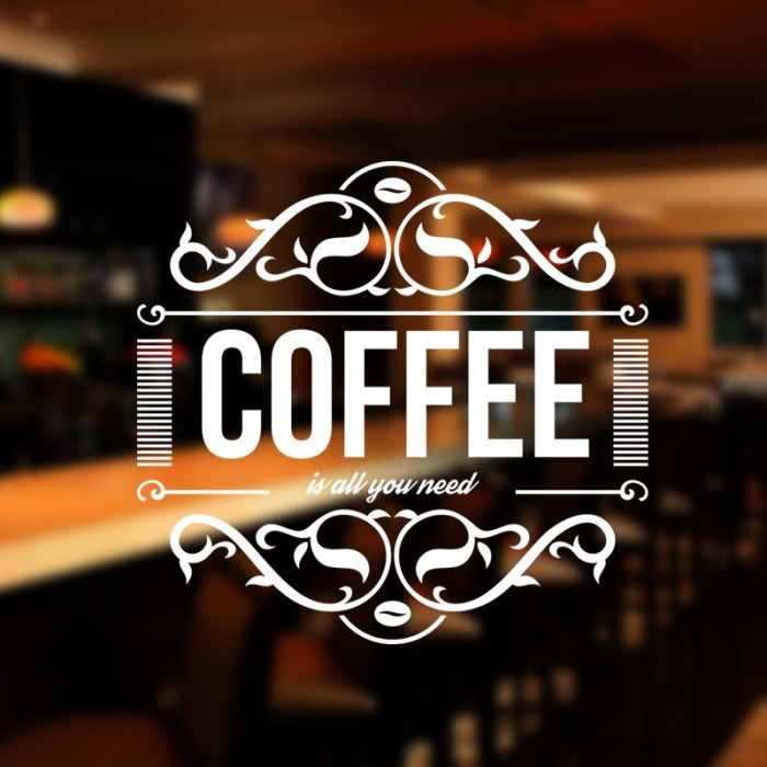Sticker Dinding Custom Coffee Tulisan Cafe Toko Rumah Kaca Tembok