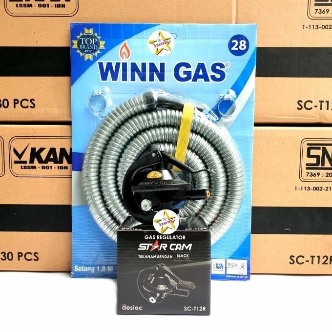 Regulator Gas Lpg Starcam Sc-23S Dan Selang Flexible Winn Gas Premium