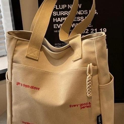 Tas Tote Bag Wanita Kanvas Korea Fashion Tas Kuliah / Kerja