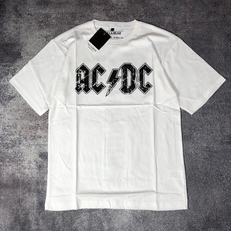 By05 Baju Kaos Pull&Bear Oversize ACDC Logo Back Print - T Shirt AC/DC Kaos Band Vintage ACDC Logo B