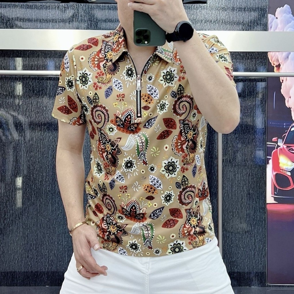 Mint Mambo New Short Sleeve Hoodie High-End PrintingpoloTrendy Handsome Slim FitTT-shirt High-Grade 