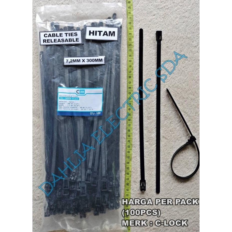 

@=@=@=@=] CABLE TIES RELEASABLE 7,2MM X 300MM C-LOCK HITAM 1 PACK