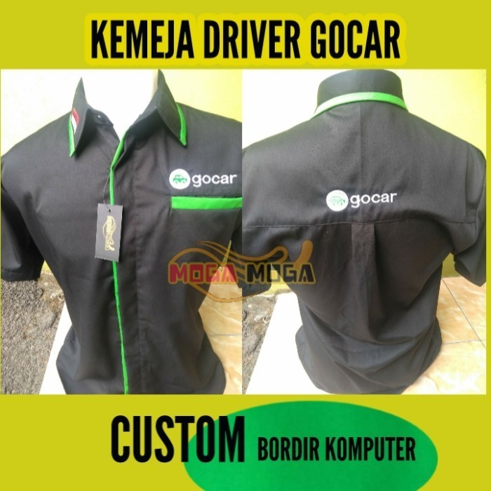 Baju Driver Gocar Lengan Pendek Kemeja Pria Seragam Kerja Warna Hitam