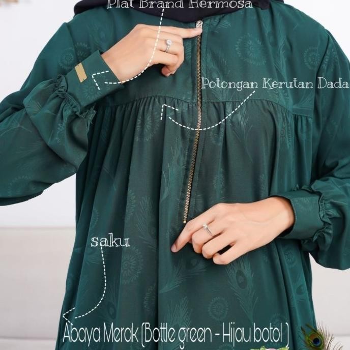 GAMIS SYAR'I HERMOSA MOTIF ABAYA MERAK WARNA HIJAU BOTOL ABAYA SET MUSLIM PEREMPUAN CEWEK PUTRI HALU