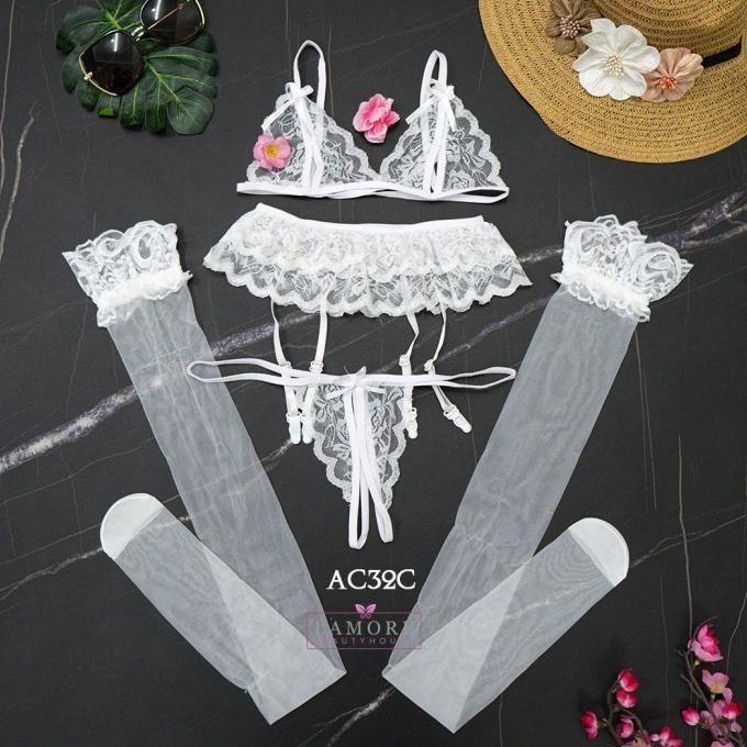 Bra Set Cd G + Stoing Sexy + Belt Hitam Ac32A S002