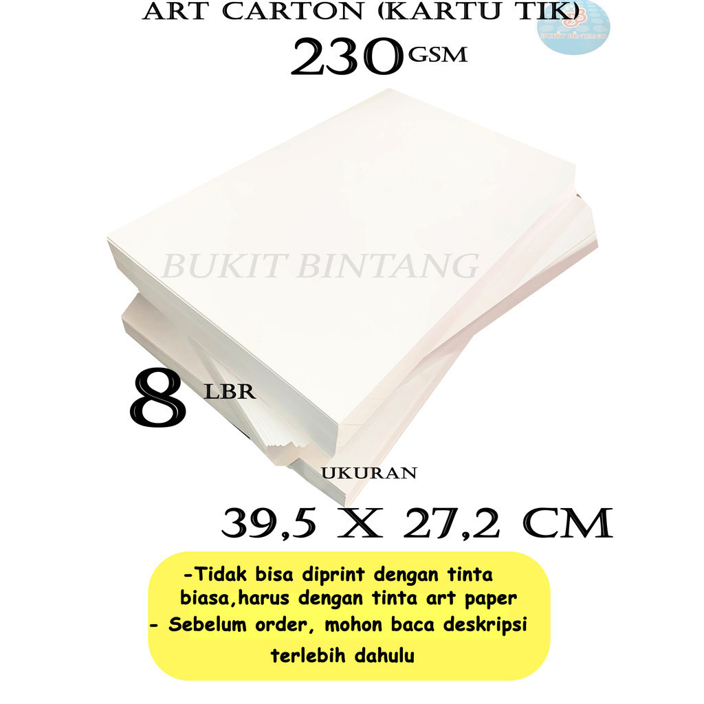 

Art Carton ( Kartu Tik ) 230 Gsm Uk 39,5X 27,2 CM , Isi 8 Lembar