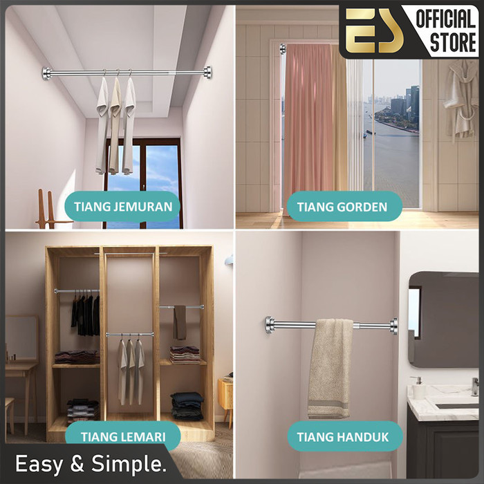 ES Tiang Gantungan Serbaguna Teleskopik Tiang Gantungan Baju Hanger